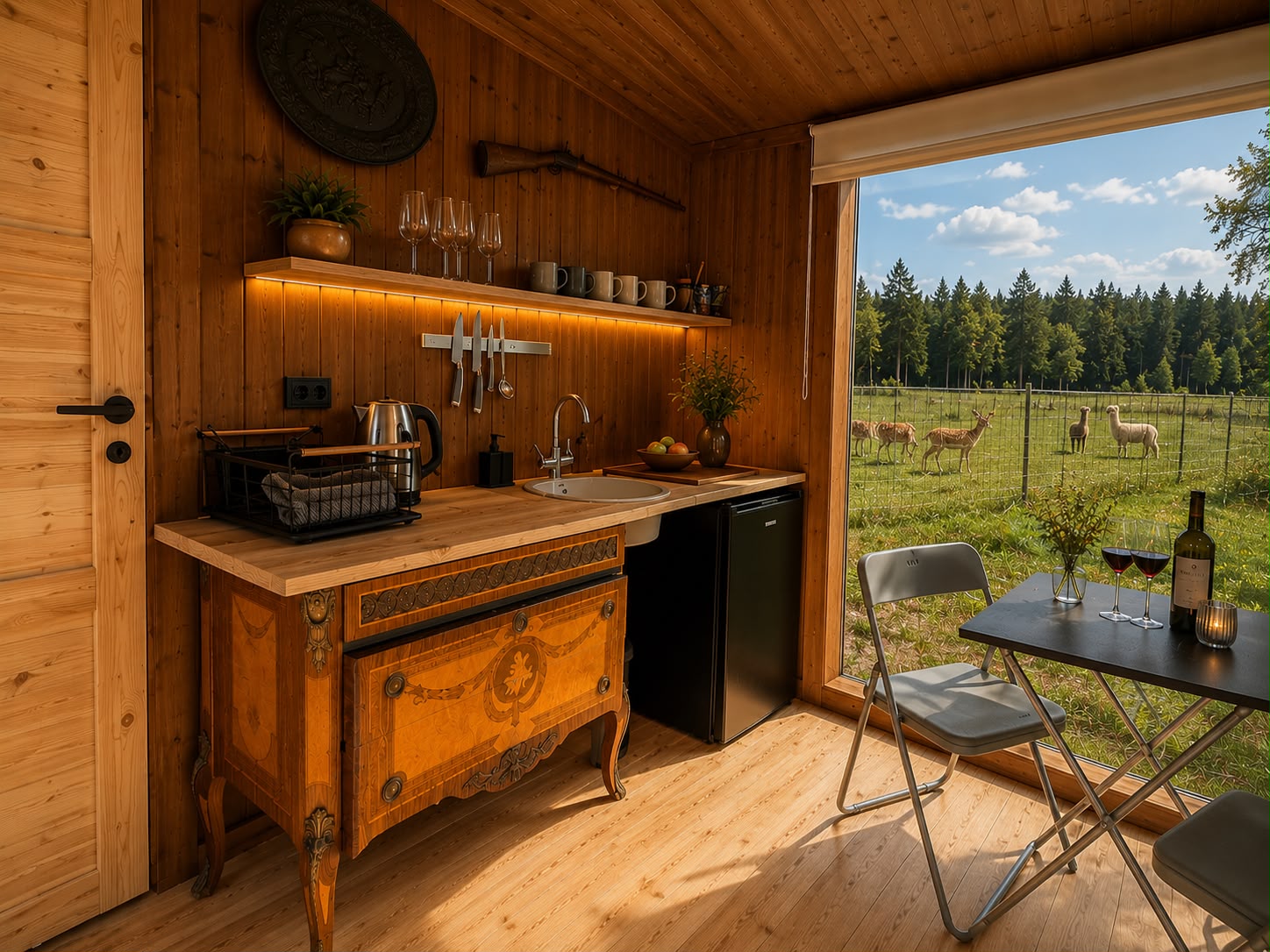 Glass Cabin by the Lake with Deer Park View
